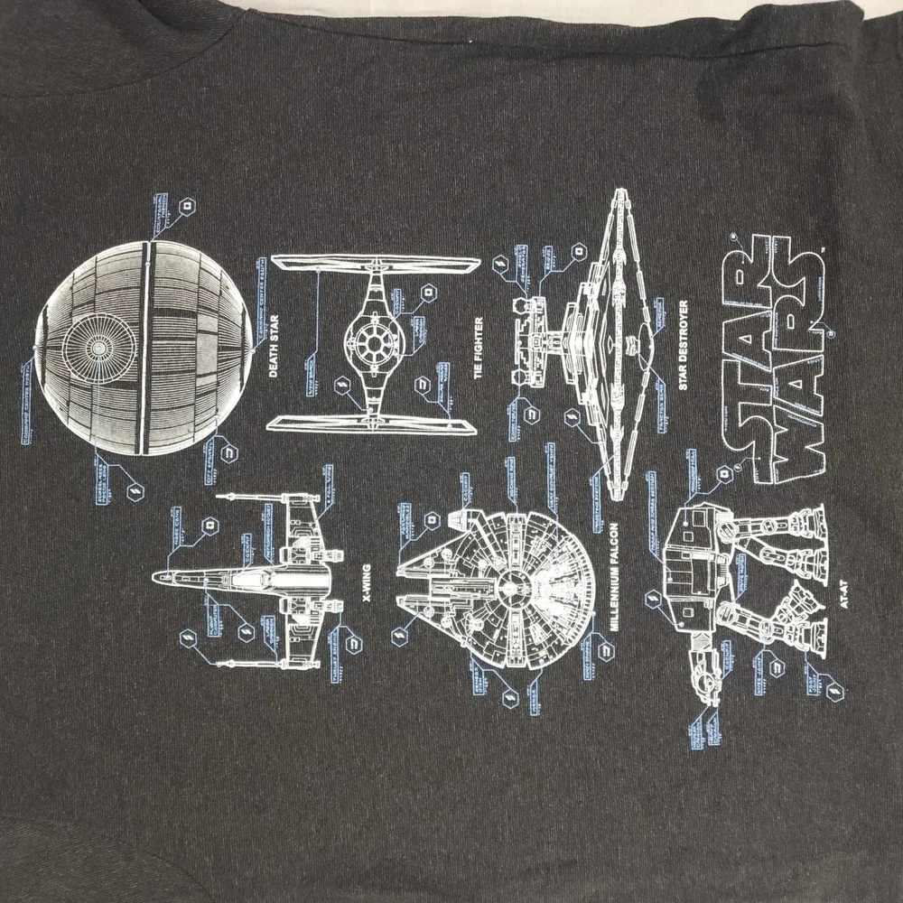 Disney Parks Star Wars Blueprint Ringer T-Shirt Kids XL Charcoal Gray Heather